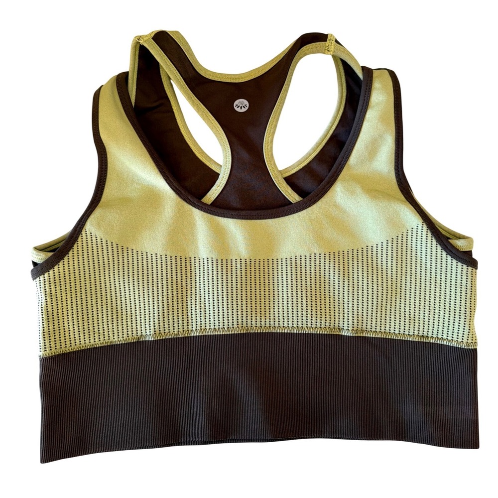 Senita Athletics Womens Racerback Sports Bra Medium Green Brown Seamless Knit